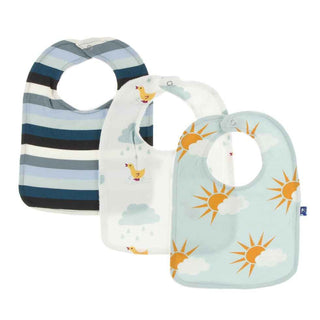 KicKee Pants Bib Set - Meteorology Stripe, Natural Puddle Duck and Spring Sky Partial Sun, One Size