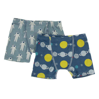 KicKee Pants Boxer Briefs Set - Dusty Sky Astronaut and Twilight Planets