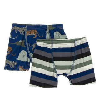 KicKee Pants Boxer Briefs Set - Flag Blue Big Cats and Zoology Stripe
