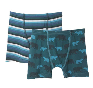KicKee Pants Boxer Briefs Set of 2, Boy Forest Stripe and Cedar Brown Bear