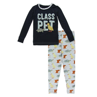 KicKee Pants Boys Long Sleeve Graphic Tee Pajama Set - Illusion Blue Class Pets