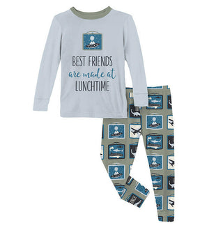 KicKee Pants Boys Long Sleeve Graphic Tee Pajama Set - Silver Sage Lunchboxes