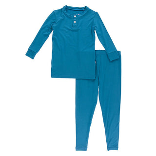 KicKee Pants Boys Long Sleeve Henley Pajama Set - Cerulean Blue