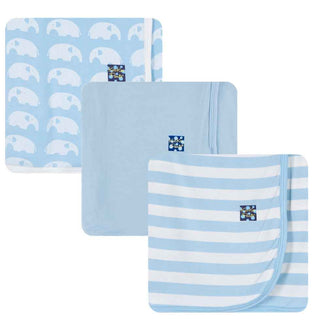 KicKee Pants Boys Newborn Swaddling Blanket Gift Set - Pond Elephant and Pond, and Pond Stripe