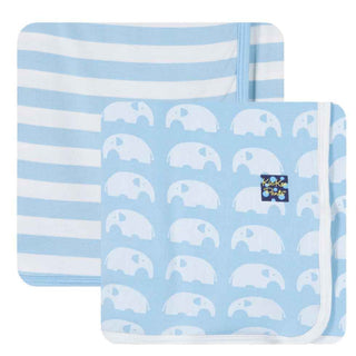 KicKee Pants Boys Newborn Swaddling Blanket Gift Set - Pond Elephant and Pond Stripe