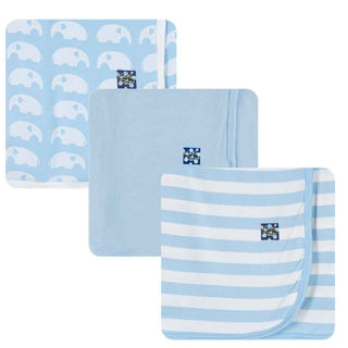 KicKee Pants Boys Newborn Swaddling Blanket Gift Set - Pond Elephant, Pond and Pond Stripe