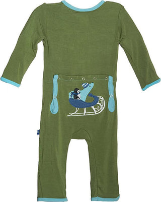 KicKee Pants Boy's Print Applique Coverall - Moss Sled Friends