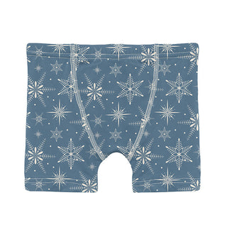 KicKee Pants Boy's Print Bamboo Boxer Brief - Parisian Blue Snowflakes