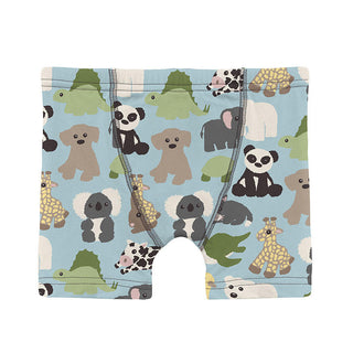 KicKee Pants Boy's Print Bamboo Boxer Briefs (Set of 3) - 90's Stripe, Natural & Spring Sky Too Many Stuffies