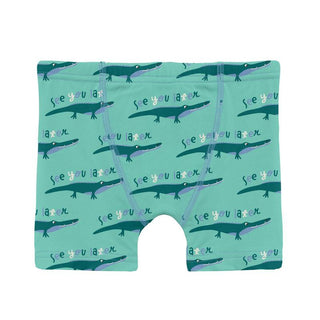 KicKee Pants Boy's Print Bamboo Boxer Briefs (Set of 3) - Glass Later Alligator, Glass & Latte Tortoise and Hare 