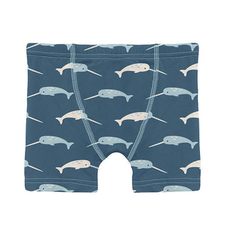 KicKee Pants Boy's Print Bamboo Boxer Briefs (Set of 3) - Jetsam Stripe, Spring Sky & Deep Sea Narwhal