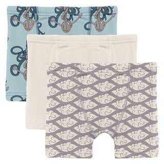 KicKee Pants Boy's Print Bamboo Boxer Briefs (Set of 3) - Spring Sky Octopus Anchor, Natural & Feather Cloudy Sea