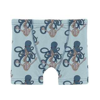 KicKee Pants Boy's Print Bamboo Boxer Briefs (Set of 3) - Spring Sky Octopus Anchor, Natural & Feather Cloudy Sea