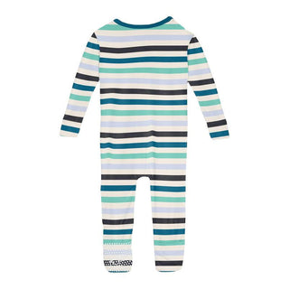 KicKee Pants Boy's Print Bamboo Convertible Sleeper with Zipper - Little Boy Blue Stripe 