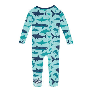KicKee Pants Boy's Print Bamboo Convertible Sleeper with Zipper - Summer Sky Shark Week