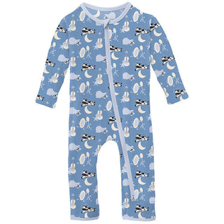 KicKee Pants Boy's Print Bamboo Coverall with 2-Way Zipper - Dream Blue Hey Diddle Diddle 