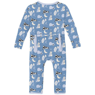 KicKee Pants Boy's Print Bamboo Coverall with 2-Way Zipper - Dream Blue Hey Diddle Diddle 