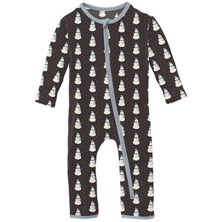 KicKee Pants Boy's Print Bamboo Coverall with 2-Way Zipper - Midnight Tiny Snowman