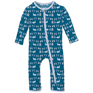 KicKee Pants Boy's Print Bamboo Coverall with 2-Way Zipper - Seaport 3 Little Kittens 