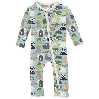 KicKee Pants Boy's Print Bamboo Coverall with 2-Way Zipper - Spring Sky Too Many Stuffies