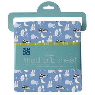 KicKee Pants Boy's Print Bamboo Fitted Crib Sheet - Dream Blue Hey Diddle Diddle 