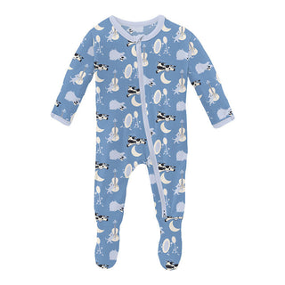 KicKee Pants Boy's Print Bamboo Footie with 2-Way Zipper - Dream Blue Hey Diddle Diddle 