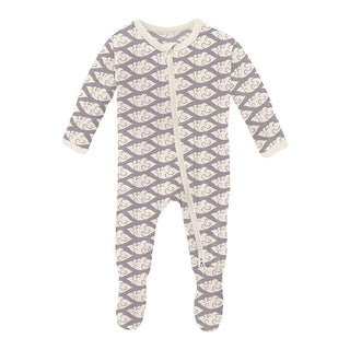 KicKee Pants Boy's Print Bamboo Footie with 2-Way Zipper - Feather Cloudy Sea
