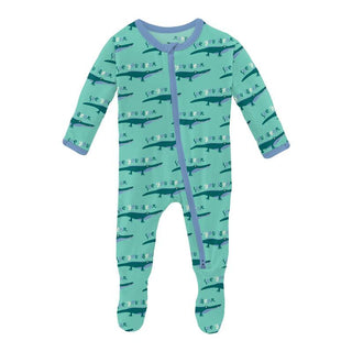 KicKee Pants Boy's Print Bamboo Footie with 2-Way Zipper - Glass Later Alligator 