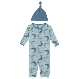 KicKee Pants Boy's Print Bamboo Layette Gown Converter & Single Knot Hat Set - Spring Sky Moon and Stars