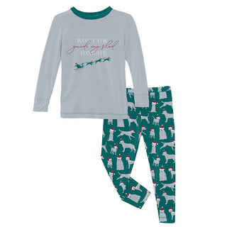 KicKee Pants Boy's Print Bamboo Long Sleeve Graphic Tee Pajama Set - Cedar Santa Dogs