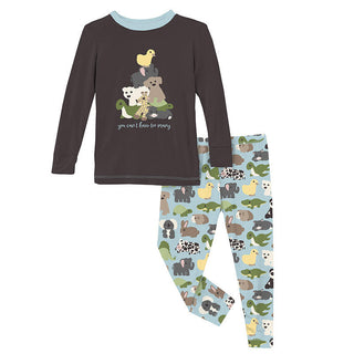 KicKee Pants Boy's Print Bamboo Long Sleeve Graphic Tee Pajama Set - Spring Sky Too Many Stuffies