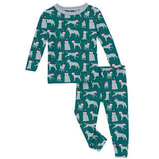 KicKee Pants Boy's Print Bamboo Long Sleeve Pajama Set - Cedar Santa Dogs
