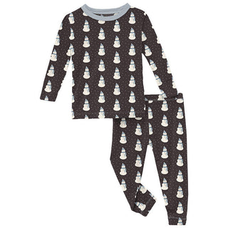 KicKee Pants Boy's Print Bamboo Long Sleeve Pajama Set - Midnight Tiny Snowman