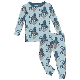 KicKee Pants Boy's Print Bamboo Long Sleeve Pajama Set - Spring Sky Octopus Anchor
