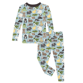 KicKee Pants Boy's Print Bamboo Long Sleeve Pajama Set - Spring Sky Too Many Stuffies