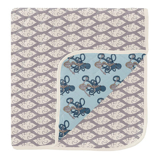 KicKee Pants Boy's Print Bamboo Quilted Toddler Blanket - Feather Cloudy Sea & Spring Sky Octopus Anchor