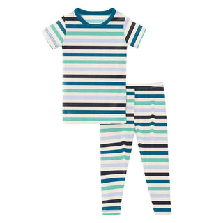 KicKee Pants Boy's Print Bamboo Short Sleeve Pajama Set - Little Boy Blue Stripe 