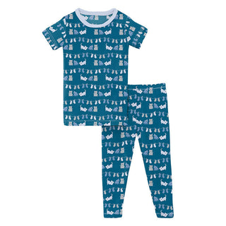 KicKee Pants Boy's Print Bamboo Short Sleeve Pajama Set - Seaport 3 Little Kittens 