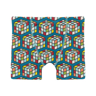 KicKee Pants Boy's Print Boxer Brief - Cerulean Blue Puzzle Cube