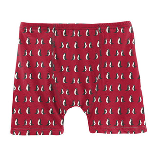 KicKee Pants Boys Print Boxer Briefs Set - Crimson Penguins and Midnight Holiday Plaid