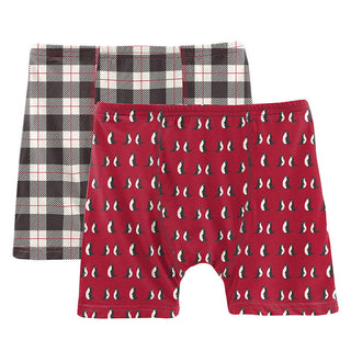 KicKee Pants Boys Print Boxer Briefs Set - Crimson Penguins and Midnight Holiday Plaid