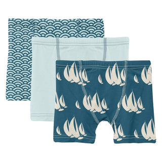 KicKee Pants Boys Print Boxer Briefs Set of 3 - Fresh Air Waves, Fresh Air with Deep Sea and Deep Sea Sailboat Race