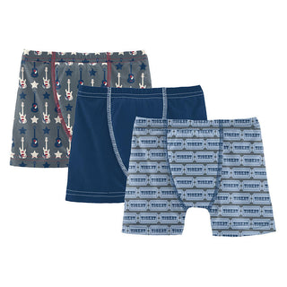 KicKee Pants Boys Print Boxer Briefs Set of 3 - Slate Guitars and Stars, Navy and Slate Game Tickets