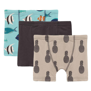 KicKee Pants Boys Print Boxer Briefs Set of 3 - Tropical Fish, Midnight and Burlap Pineapples