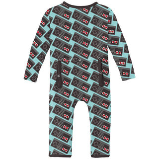 KicKee Pants Boy's Print Coverall with 2-Way Zipper - Summer Sky Retro Game Controller