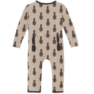 KicKee Pants Boys Print Coverall with Zipper - Burlap Pineapples