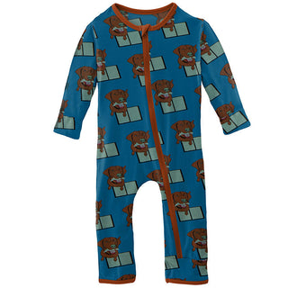 KicKee Pants Boys Print Coverall with Zipper - Cerulean Blue Dog Ate My Homework