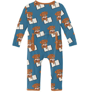 KicKee Pants Boys Print Coverall with Zipper - Cerulean Blue Dog Ate My Homework