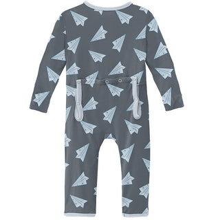 KicKee Pants Boys Print Coverall with Zipper - Lined Paper Airplanes