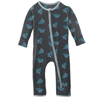 KicKee Pants Boys Print Coverall with Zipper - Lined Paper Airplanes